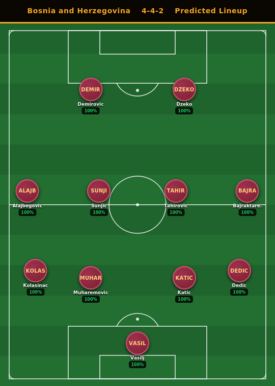 Bosnia and Herzegovina Predicted Lineup